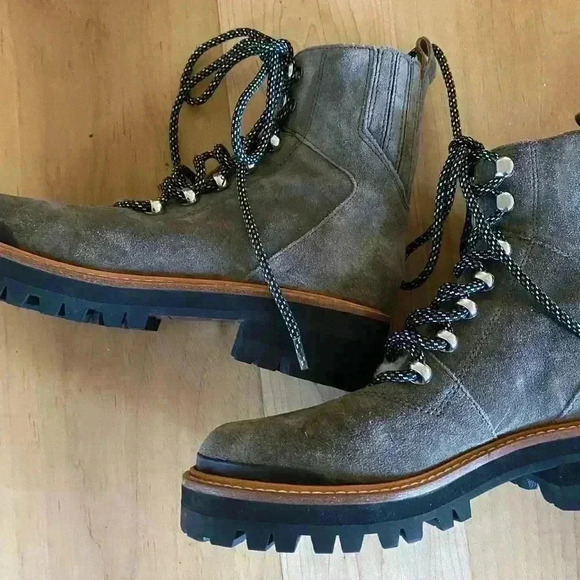 Marc Fisher LTD Izzie Gray Suede Leather Lace Up Ankle Gorpcore Winter Boot 6 - Picture 8 of 16